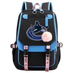 Vancouver Canucks Hockey League Waterproof Backpack School Notebook Travel Bag USB Charging