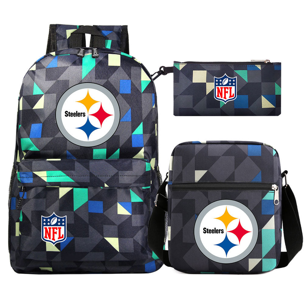 Pittsburgh Steelers Football Team Printed Schoolbag Backpack Shoulder Bag Pencil Bag 3pcs set for Kids Students