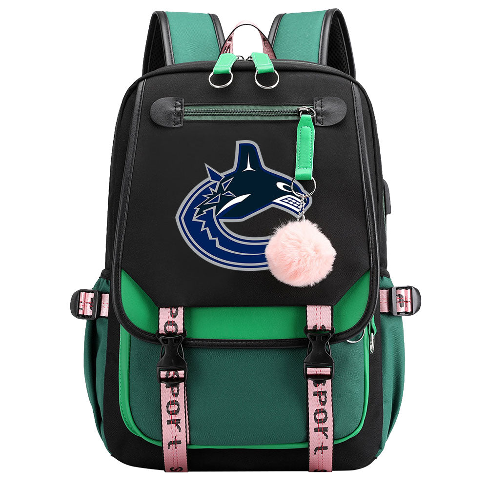 Vancouver Canucks Hockey League Waterproof Backpack School Notebook Travel Bag USB Charging