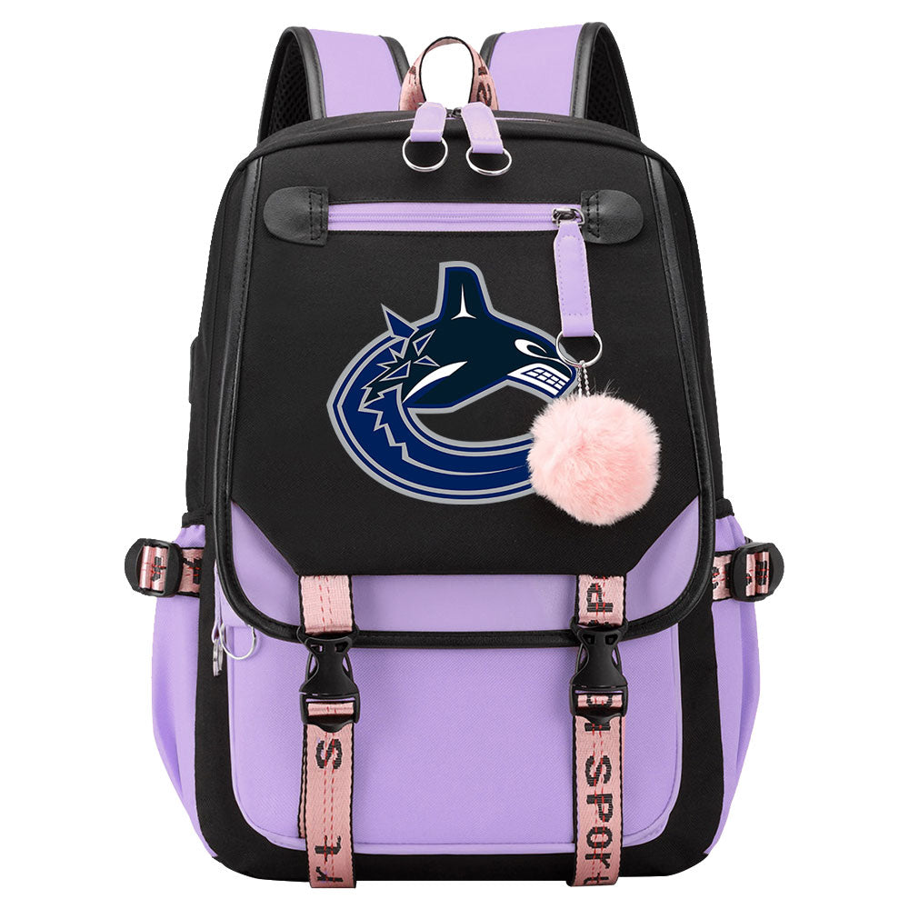 Vancouver Canucks Hockey League Waterproof Backpack School Notebook Travel Bag USB Charging