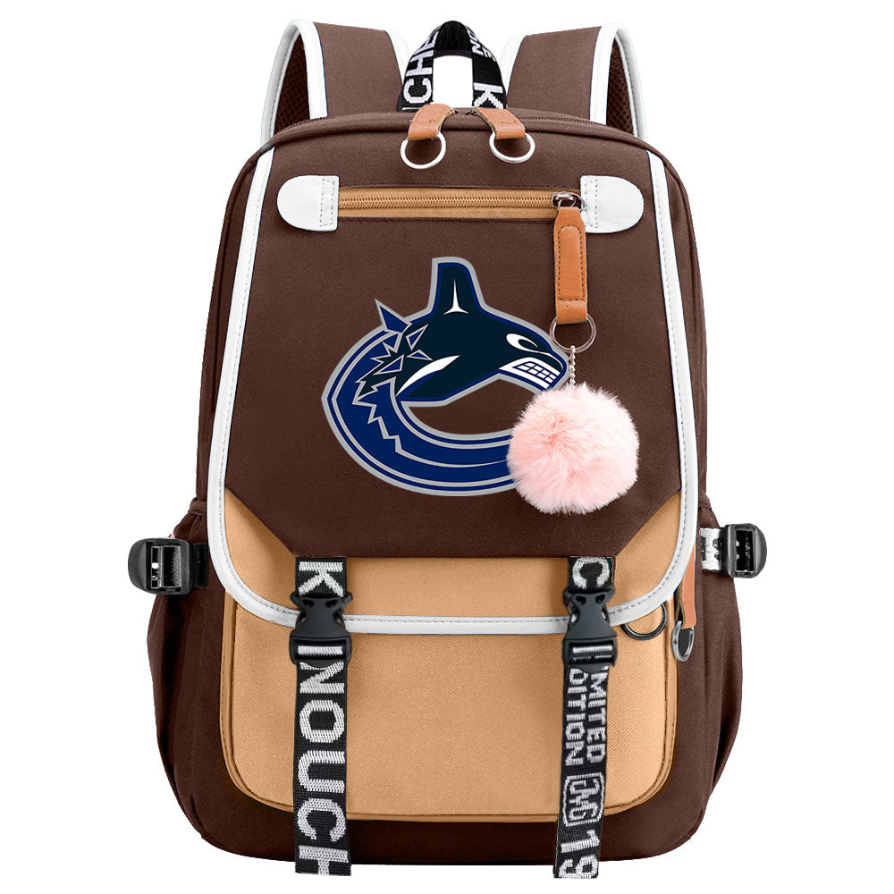 Vancouver Canucks Hockey League Waterproof Backpack School Notebook Travel Bag USB Charging