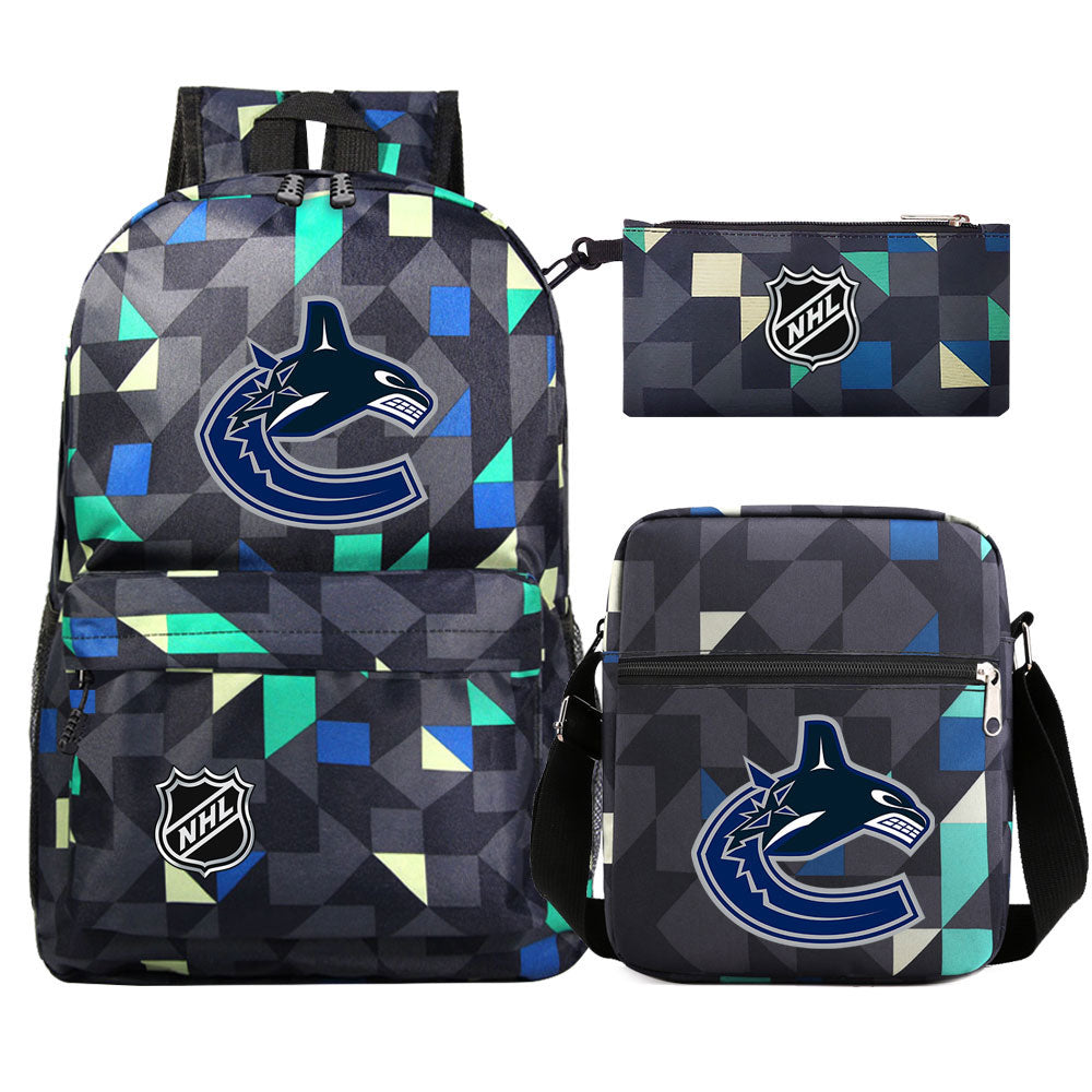 Vancouver Canucks Hockey League  Printed Schoolbag Backpack Shoulder Bag Pencil Bag 3pcs set for Kids Students