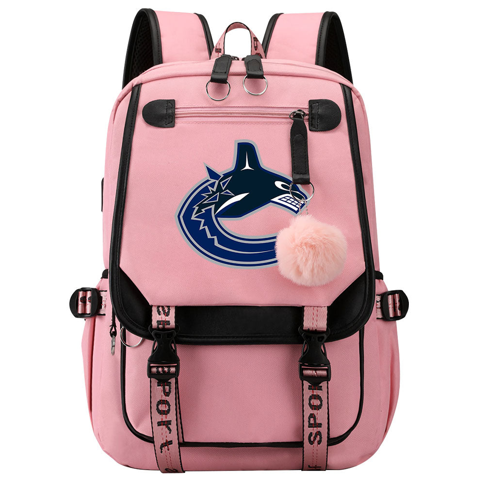 Vancouver Canucks Hockey League Waterproof Backpack School Notebook Travel Bag USB Charging
