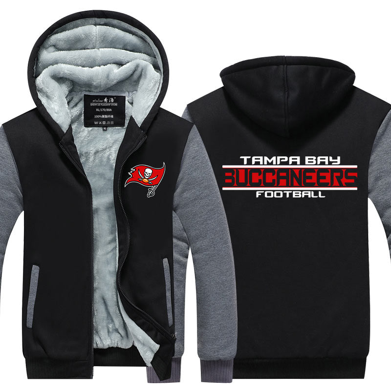 Tampa Bay Football Team Buccaneers Unisex Lined Hoodie Fleece Sweatshirt Full Zipper Hooded Thicken Jacket
