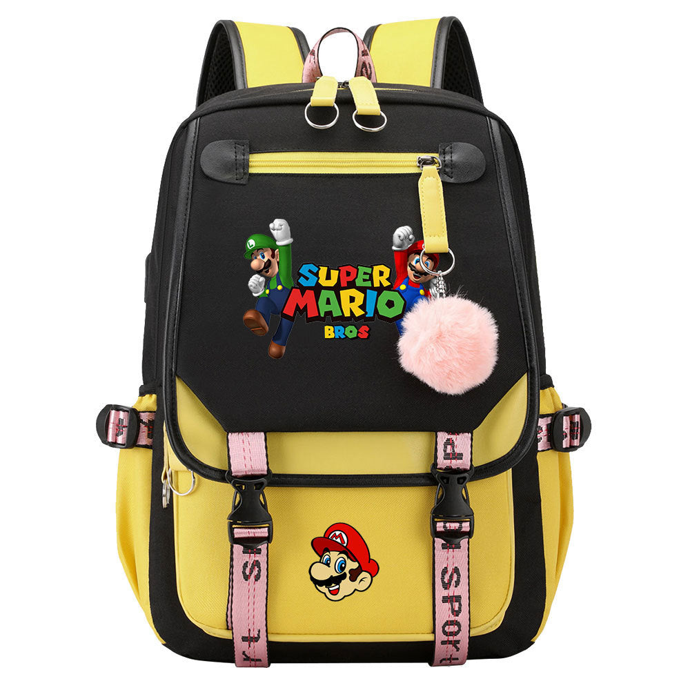 Super Mario Waterproof Backpack School Notebook Travel Bags USB Charging