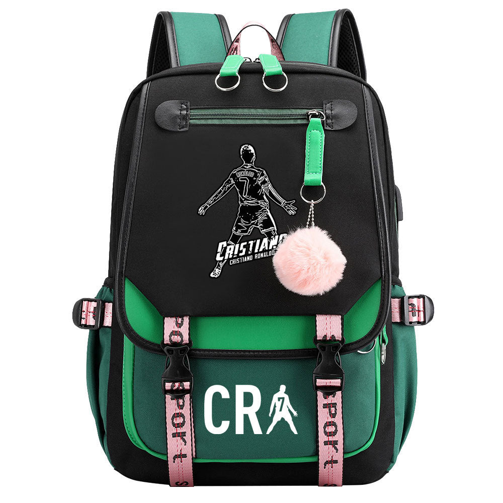 CR7 Football Ronaldo Waterproof Backpack School Notebook Travel Bags USB Charging