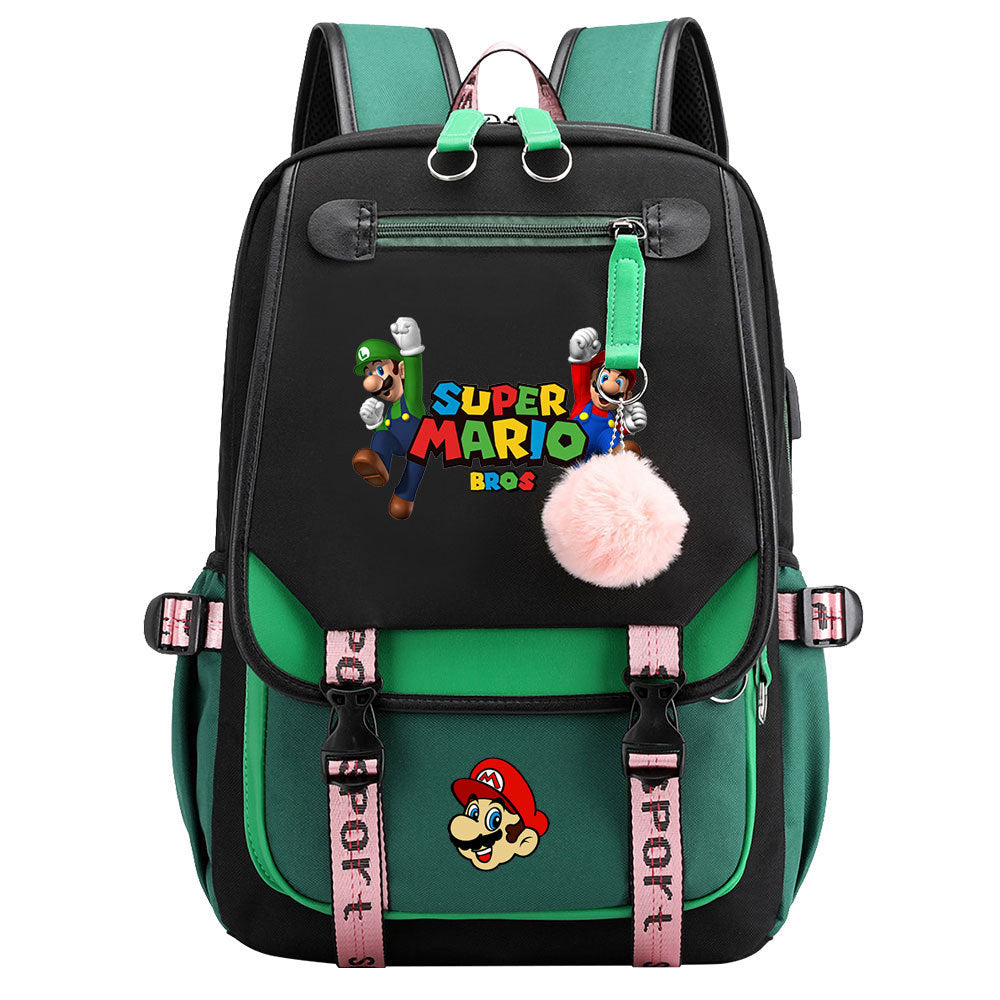 Super Mario Waterproof Backpack School Notebook Travel Bags USB Charging