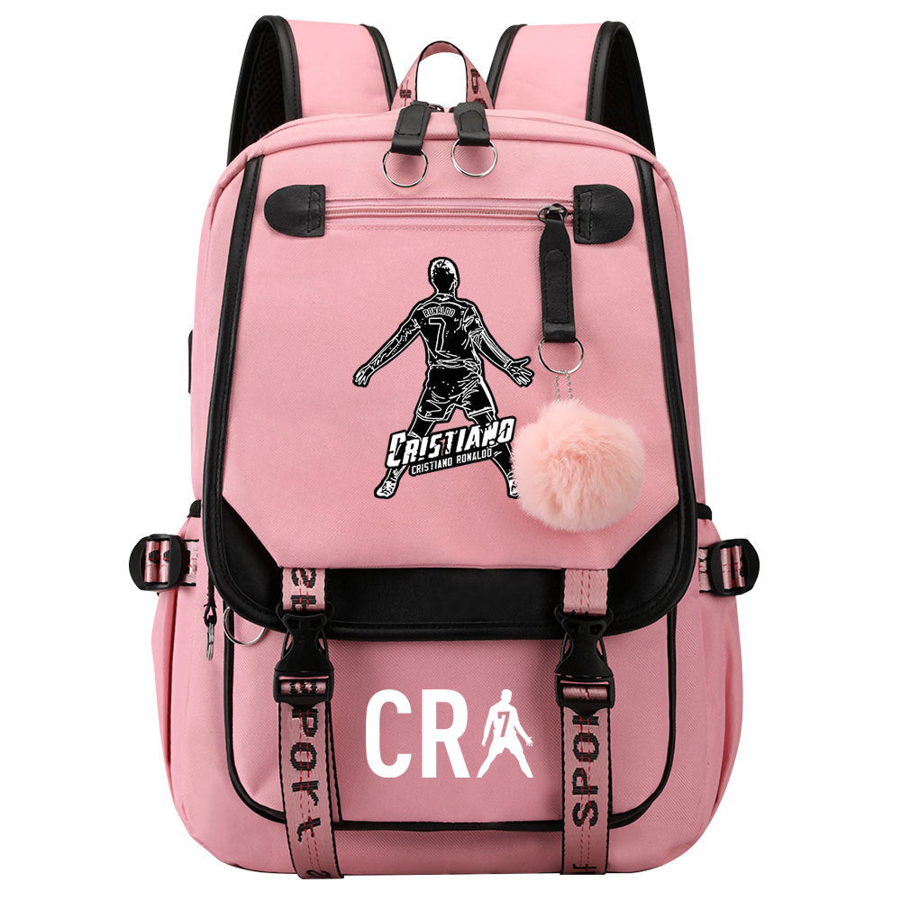 CR7 Football Ronaldo Waterproof Backpack School Notebook Travel Bags USB Charging