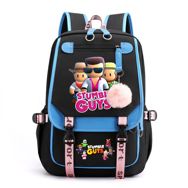 Stumble Guys Waterproof Backpack School Notebook Travel Bags USB Charging