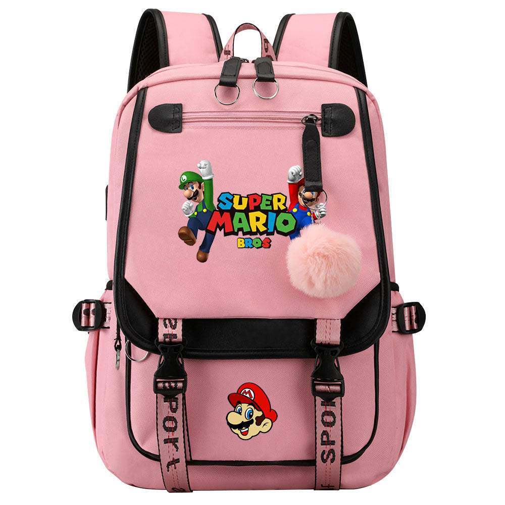 Super Mario Waterproof Backpack School Notebook Travel Bags USB Charging