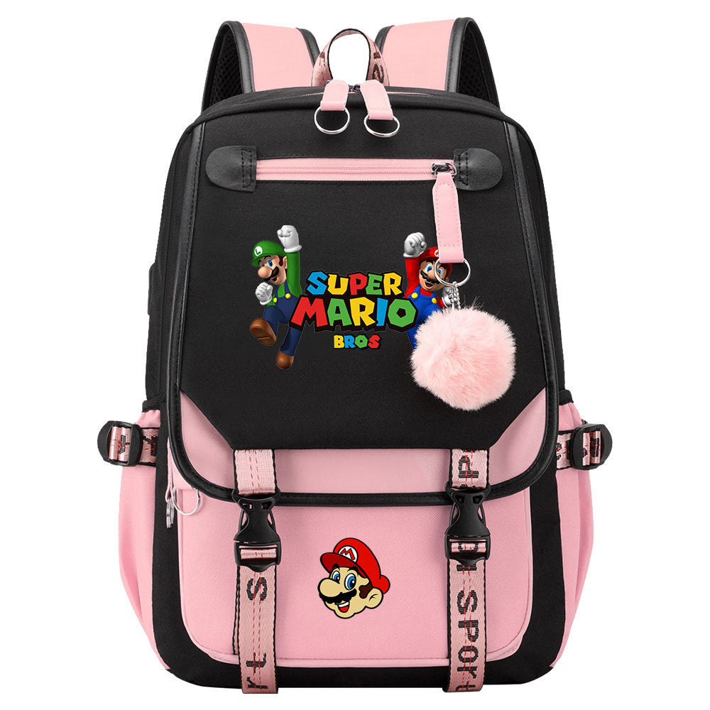 Super Mario Waterproof Backpack School Notebook Travel Bags USB Charging