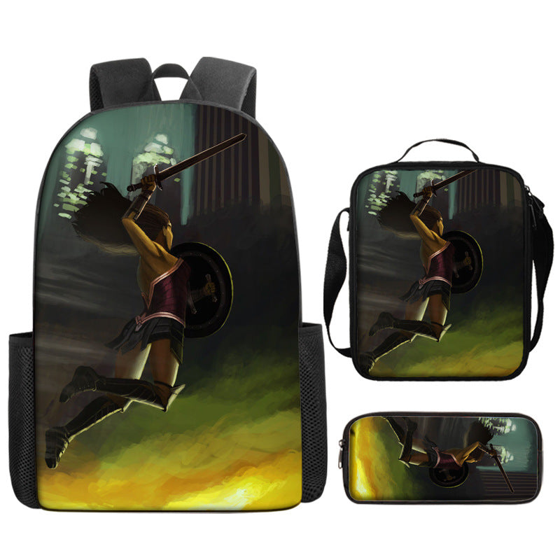 Wonder Woman Full Printed Backpack Schoolbag Travel Notebook Bag Lunch Bag Pencil Bag for Kids Students 3PCS