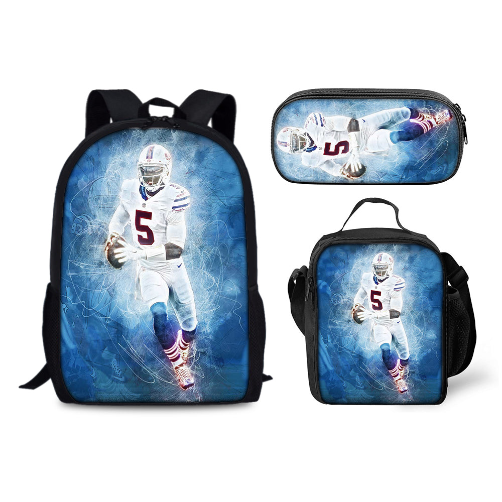 Buffalo Bills Football Team Backpack Schoolbag Lunch Bag Pencil Bag for Kids Students 3PCS