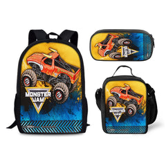 Monster Jam Backpack Schoolbag Lunch Bag Pencil Bag for Kids Students 3PCS