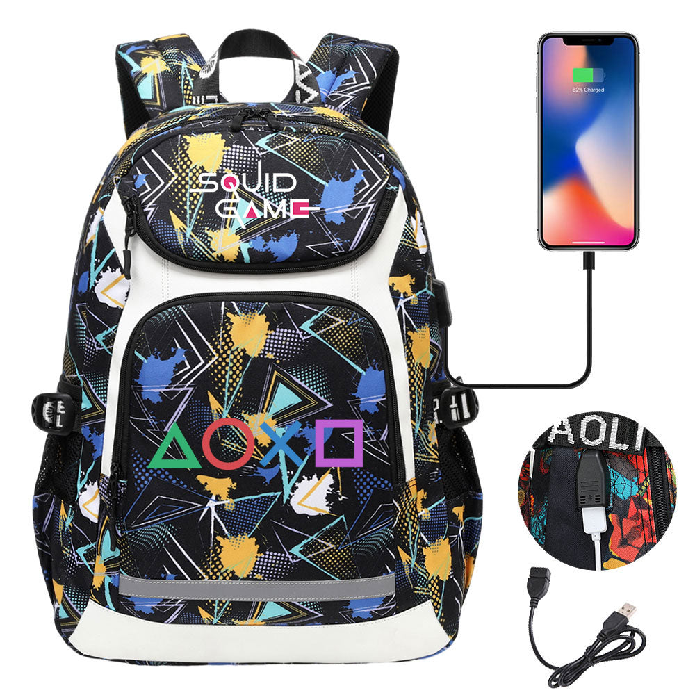 Squid Game USB Charging Backpack School Notebook Travel Bags