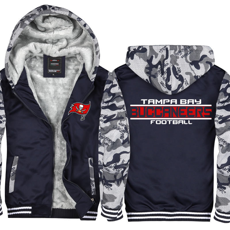 Tampa Bay Football Team Buccaneers Unisex Lined Hoodie Fleece Sweatshirt Full Zipper Hooded Thicken Jacket