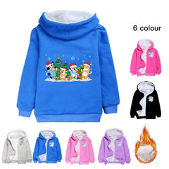 Bluey Christmas Sherpa Lined Hoodie Fleece Sweatshirt Full Zip Hooded Jacket for Kids