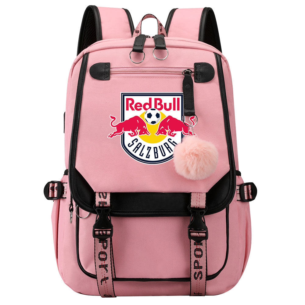 Salzburg Football Club Waterproof Backpack School Notebook Travel Bags USB Charging