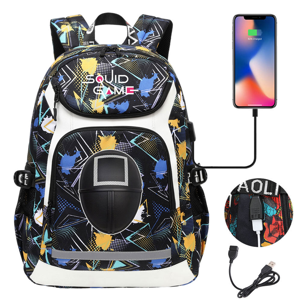Squid Game USB Charging Backpack School Notebook Travel Bags