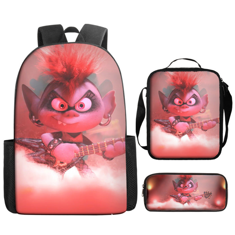 Trolls Full Printed Backpack Schoolbag Travel Notebook Bag Lunch Bag Pencil Bag for Kids Students 3PCS