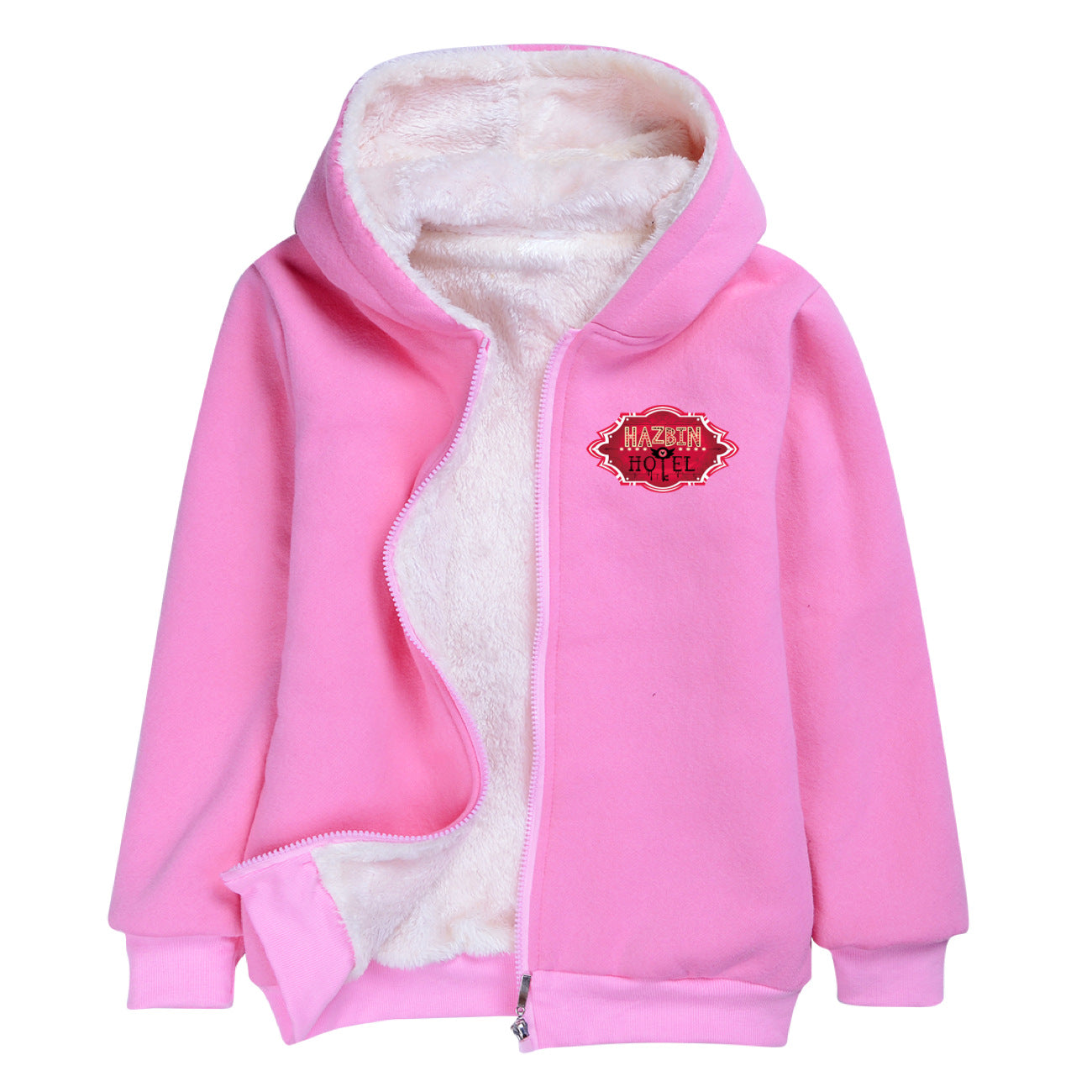 Hazbin Hotel Superstar Sherpa Lined Hoodie Fleece Sweatshirt Full Zip Hooded Jacket for Kids