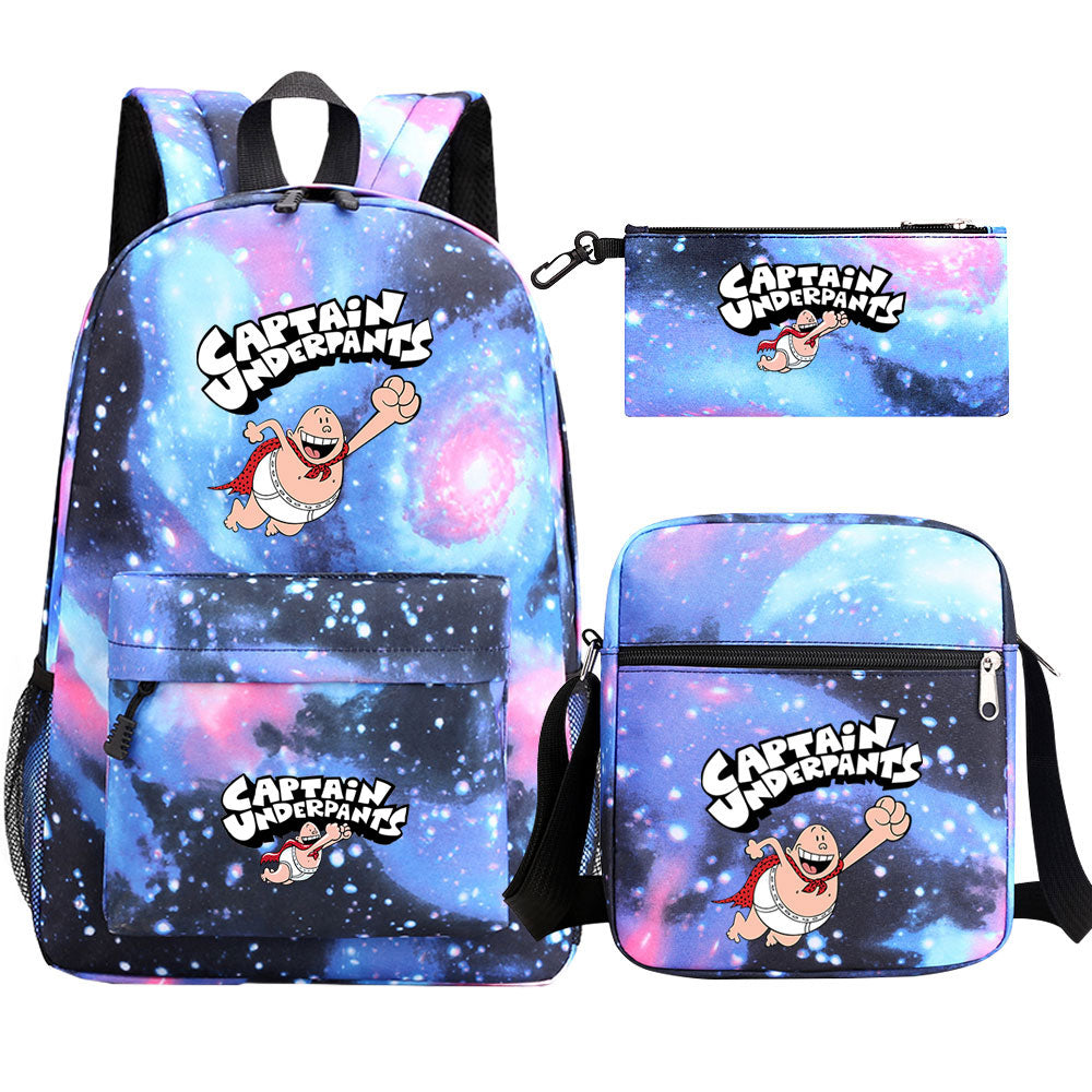 Captain Underpants Printed Schoolbag Backpack Shoulder Bag Pencil Bag 3pcs set for Kids Students