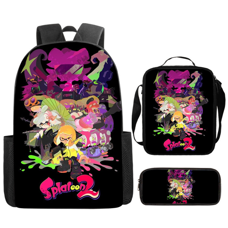 Splatoon Full Printed Backpack Schoolbag Travel Notebook Bag Lunch Bag Pencil Bag for Kids Students 3PCS