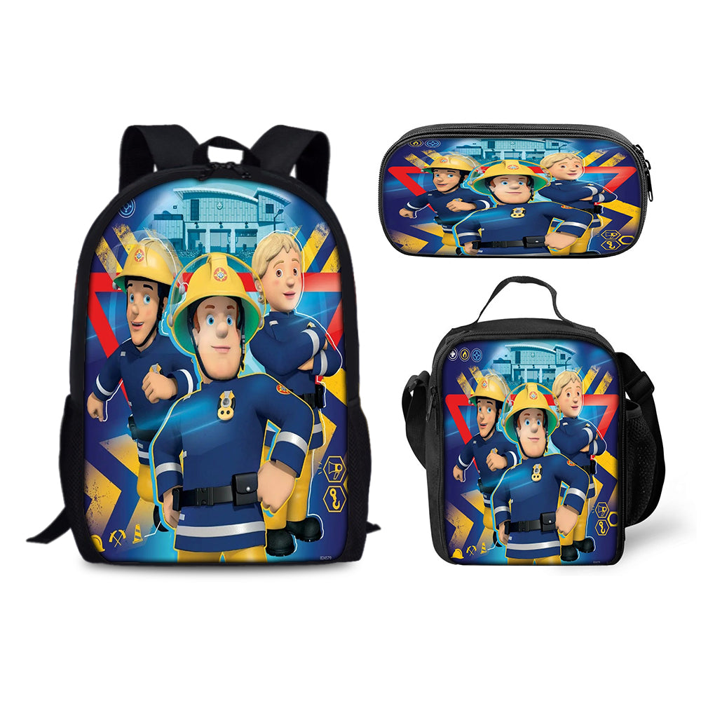 Fireman Sam Backpack Schoolbag Lunch Bag Pencil Bag for Kids Students 3PCS