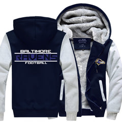 Baltimore Football Team Ravens Unisex Lined Hoodie Fleece Sweatshirt Full Zipper Hooded Thicken Jacket