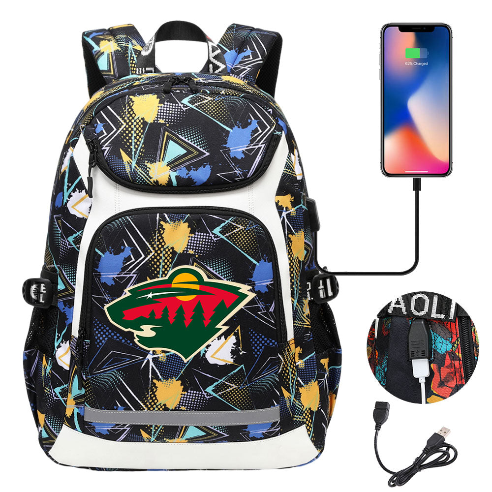 San Jose Sharks Nashville Predators Calgary Flames St. Louis Blues Minnesota wild USB Charging Backpack School Notebook Travel Bags