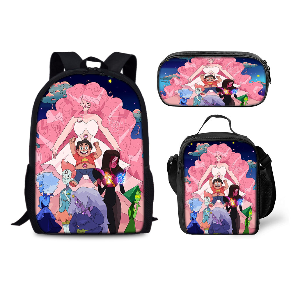 Steven Universe Backpack Schoolbag Lunch Bag Pencil Bag for Kids Students 3PCS