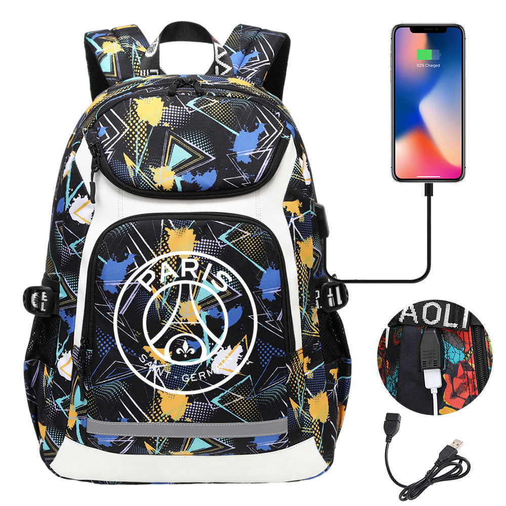 Paris Saint Germain Football Club USB Charging Backpack School Notebook Travel Bags