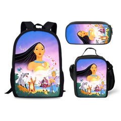 Pocahontas Backpack Schoolbag Lunch Bag Pencil Bag for Kids Students 3PCS