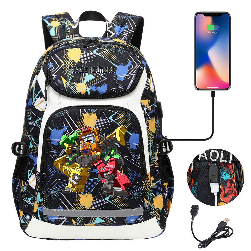 Transformers USB Charging Backpack School Notebook Travel Bags