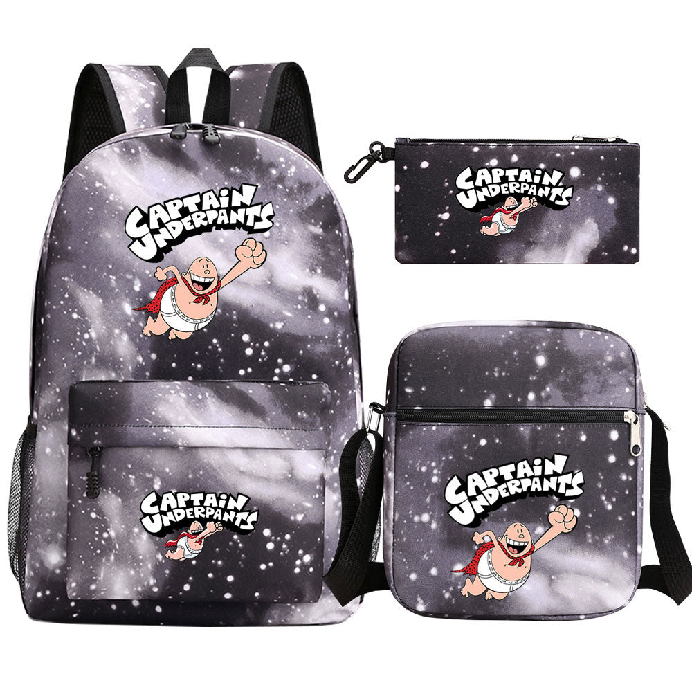 Captain Underpants Printed Schoolbag Backpack Shoulder Bag Pencil Bag 3pcs set for Kids Students