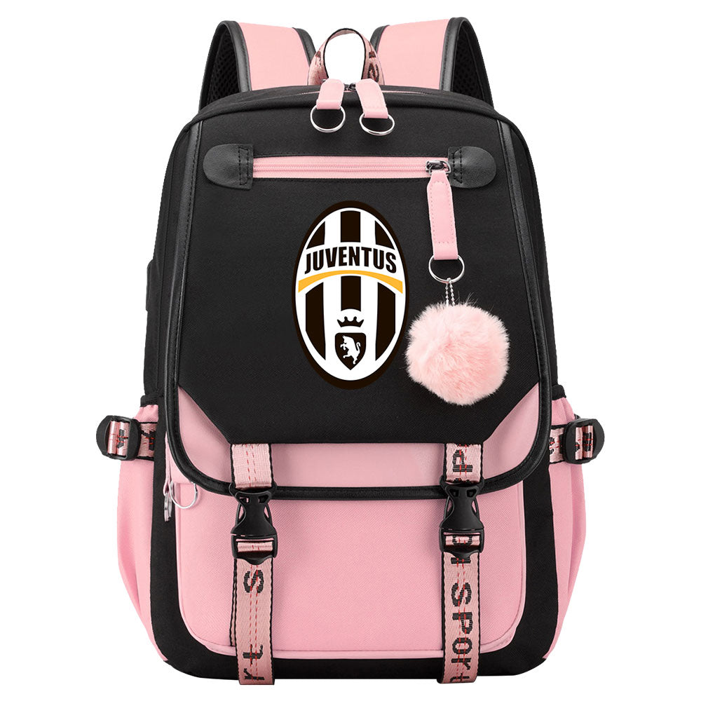 Juventus Football Club Waterproof Backpack School Notebook Travel Bags USB Charging