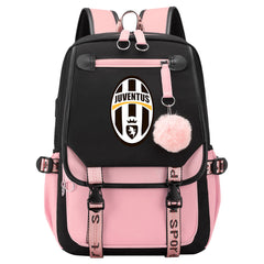 Juventus Football Club Waterproof Backpack School Notebook Travel Bags USB Charging