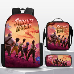 Strange World Full Printed Backpack Schoolbag Travel Notebook Bag Lunch Bag Pencil Bag for Kids Students 3PCS