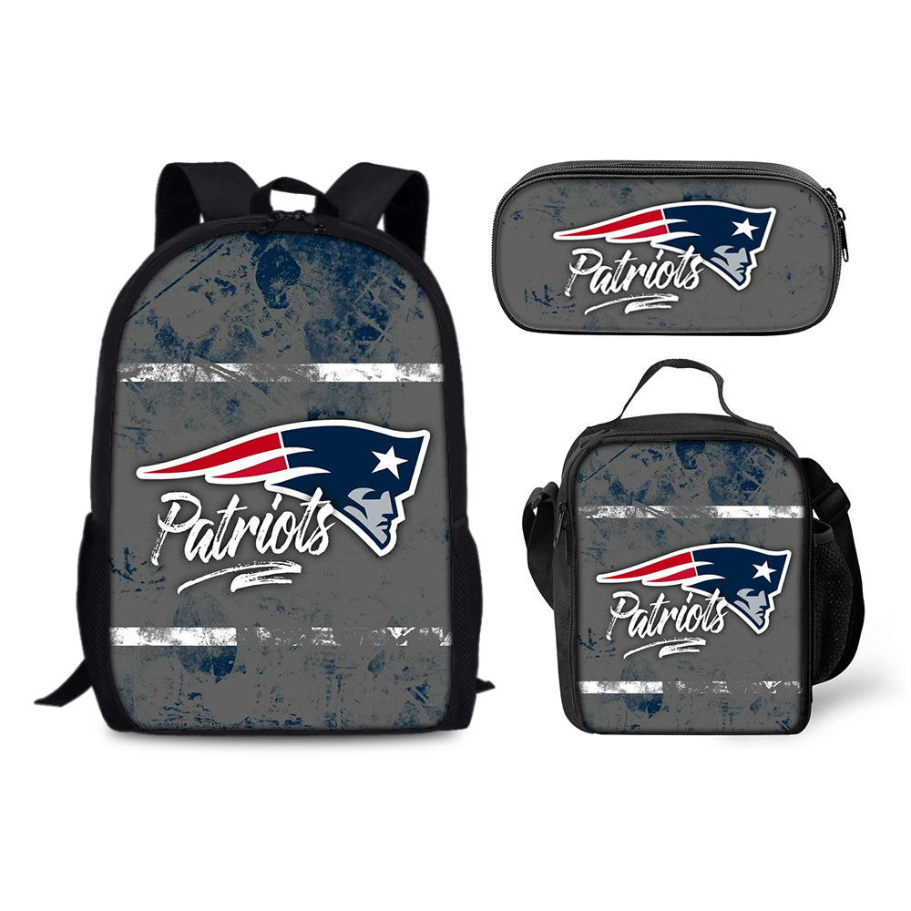 New England Patriots Football Team  Backpack Schoolbag Lunch Bag Pencil Bag for Kids Students 3PCS