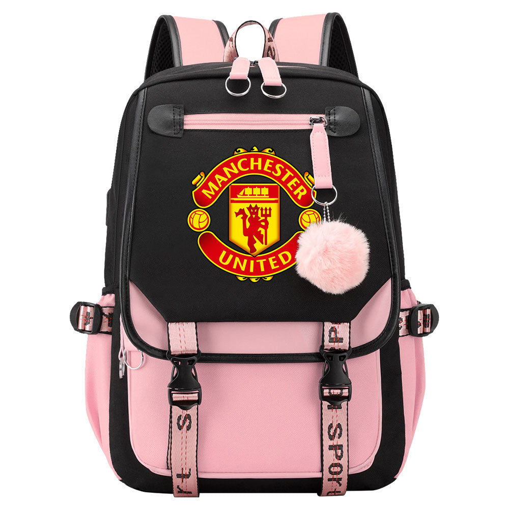 Manchester United Football Club Waterproof Backpack School Notebook Travel Bags USB Charging