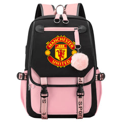 Manchester United Football Club Waterproof Backpack School Notebook Travel Bags USB Charging