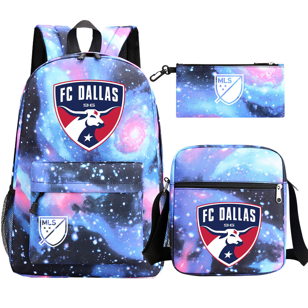 Dallas Soccer Printed Schoolbag Backpack Shoulder Bag Pencil Bag 3pcs set for Kids Students