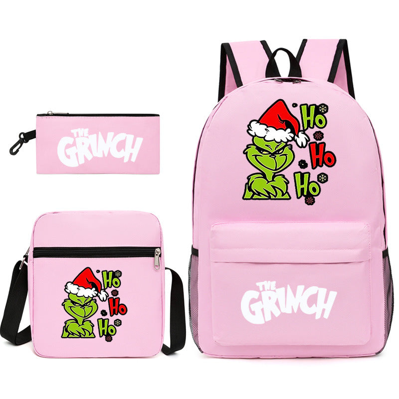 The Grinch Printed Schoolbag Backpack Shoulder Bag Pencil Bag 3pcs set for Kids Students