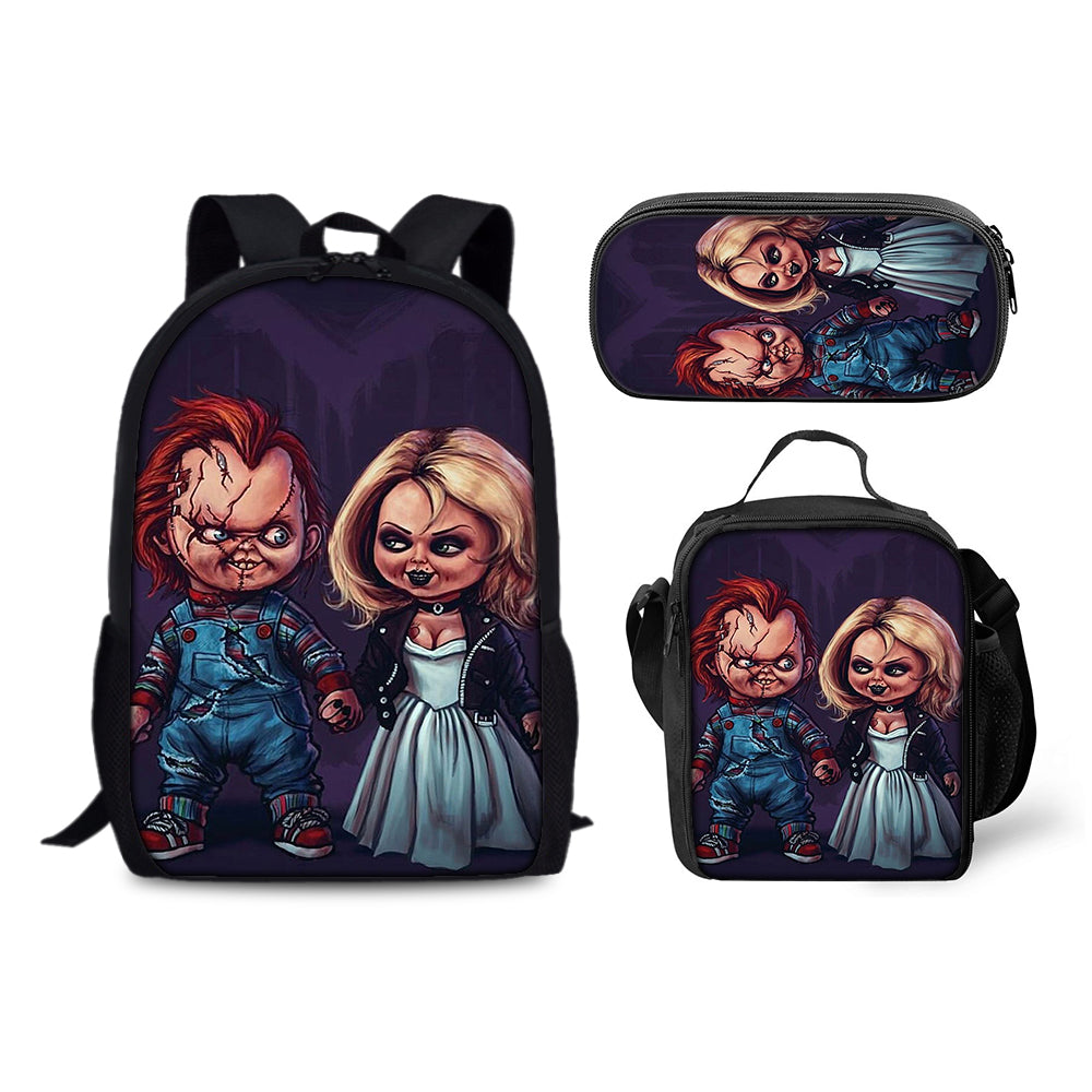 Child's Play Chucky Backpack Schoolbag Lunch Bag Pencil Bag for Kids Students 3PCS