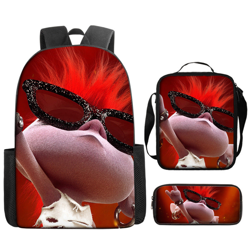 Trolls Full Printed Backpack Schoolbag Travel Notebook Bag Lunch Bag Pencil Bag for Kids Students 3PCS