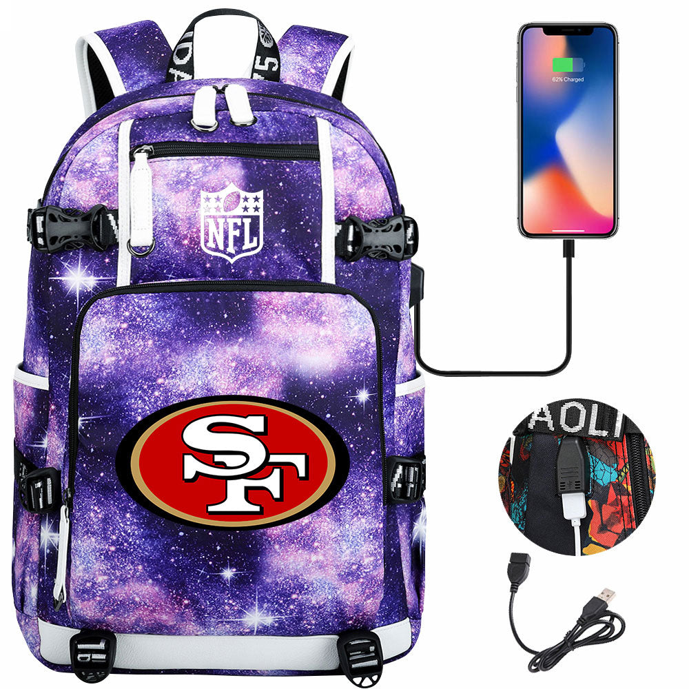 San Francisco 49ers Football Team USB Charging Backpack School Notebook Travel Bags