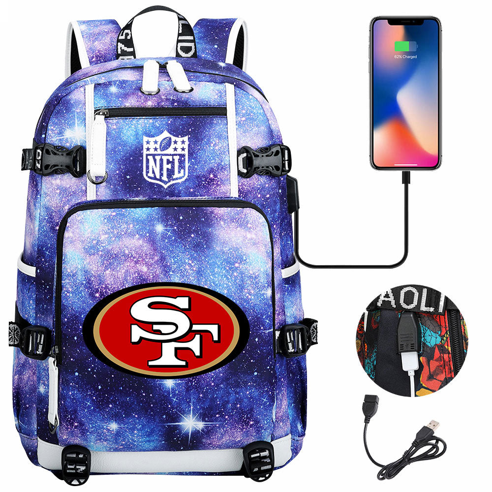 San Francisco 49ers Football Team USB Charging Backpack School Notebook Travel Bags