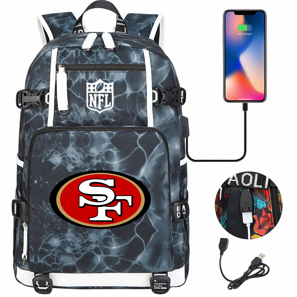 San Francisco 49ers Football Team USB Charging Backpack School Notebook Travel Bags