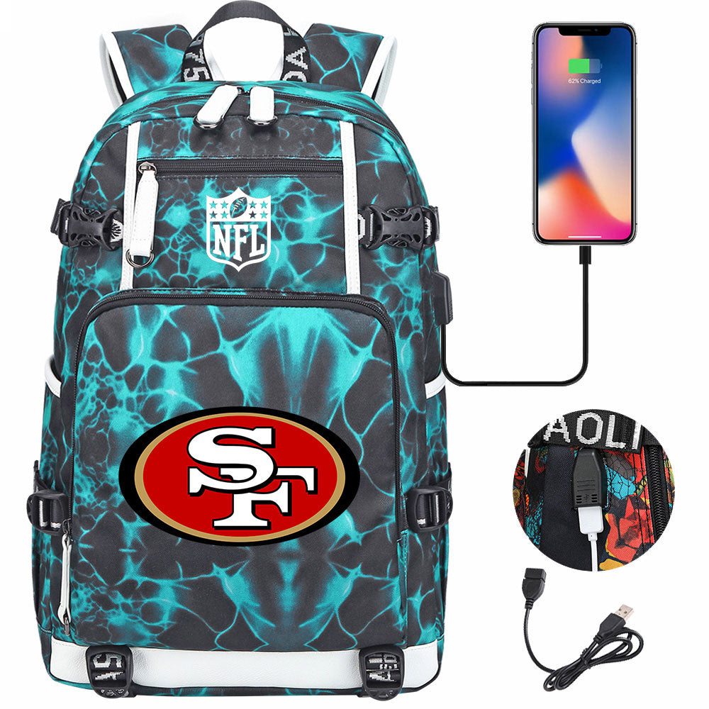 San Francisco 49ers Football Team USB Charging Backpack School Notebook Travel Bags