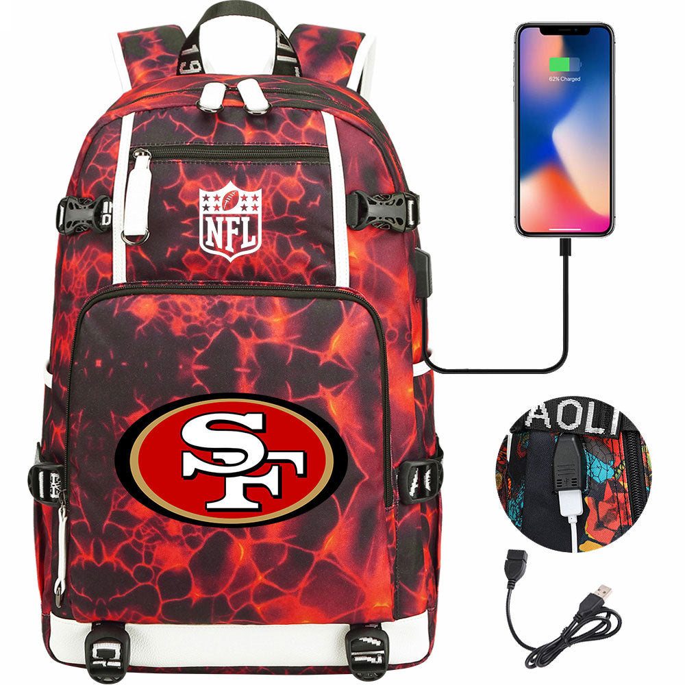 San Francisco 49ers Football Team USB Charging Backpack School Notebook Travel Bags